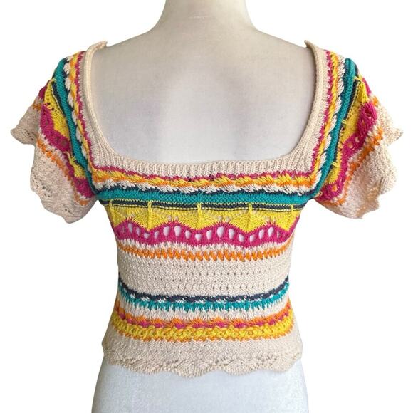 Zara Crochet Top Small Multicolor Bohemian Hippie Boho Whimsical Granolagirl - Picture 4 of 10